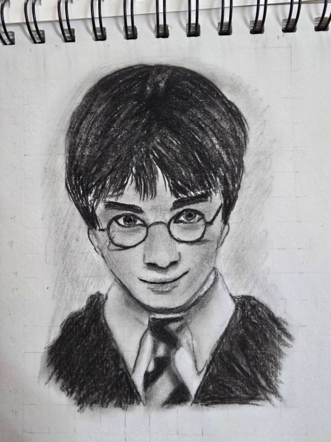 Harry Potter portrait drawn in pencil by a 9-year-old student